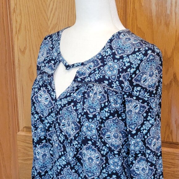 American Eagle Gauzy Babydoll Boho Peasant Blue Paisley Mini Dress - Picture 4 of 14